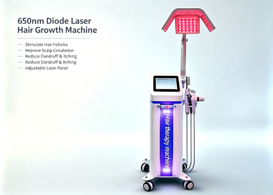 Máquina de beleza multifuncional de crescimento do cabelo a laser combinando detecção de cabelo, crescimento do cabelo a laser, terapia de alta frequência e massagem BIO do couro cabeludo em um único dispositivo