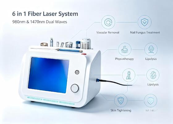 6 IN 1 Multifuncional Fibra Laser Plataforma 980nm 1470nm para derretimento de gordura, remoção vascular, tratamento de fungos nas unhas, fisioterapia